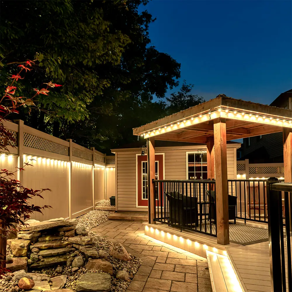 Business storefront illuminated with customizable LED lighting system